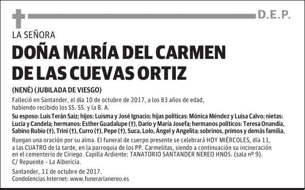 DOÑA MARÍA DEL CARMEN DE LAS CUEVAS ORTIZ