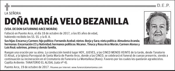 DOÑA MARÍA VELO BEZANILLA