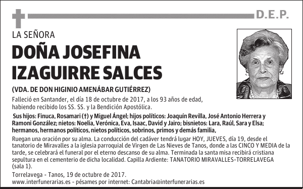 DOÑA JOSEFINA IZAGUIRRE SALCES