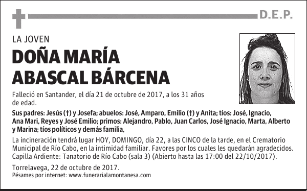 DOÑA MARÍA ABASCAL BÁRCENA