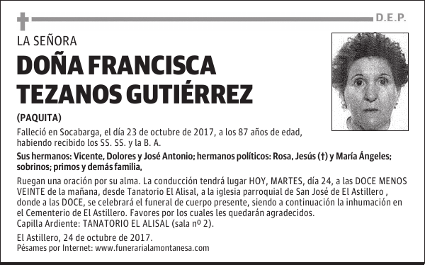 DOÑA FRANCISCA TEZANOS GUTIÉRREZ