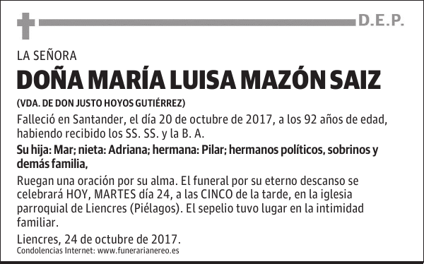 DOÑA MARÍA LUISA MAZÓN SAIZ