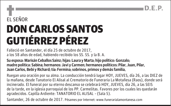 DON CARLOS SANTOS GUTIÉRREZ PÉREZ