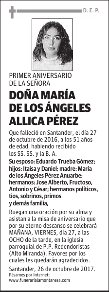 DOÑA MARÍA DE LOS ÁNGELES ALLICA PÉREZ
