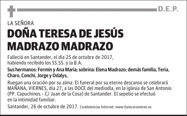DOÑA TERESA DE JESÚS MADRAZO MADRAZO