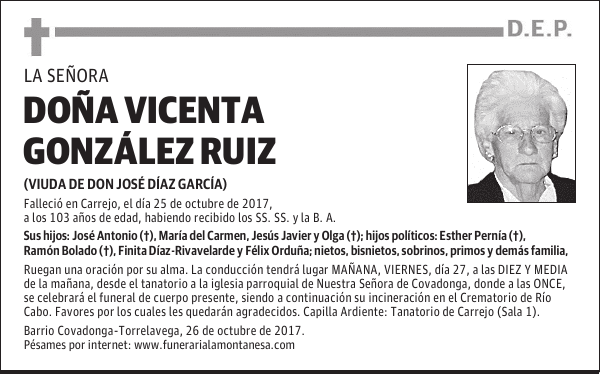 DOÑA VICENTA GONZÁLEZ RUIZ