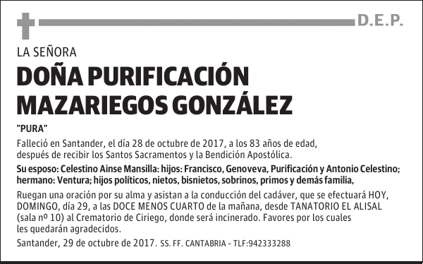 DOÑA PURIFICACIÓN MAZARIEGOS GONZÁLEZ