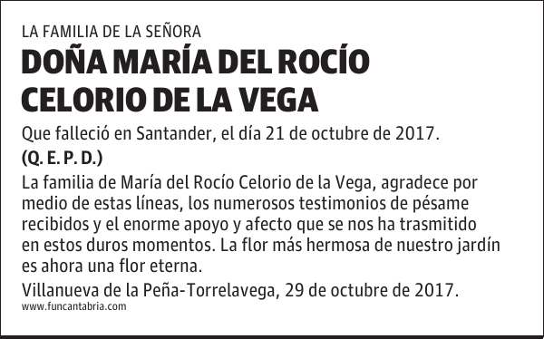 Doña Ma del Rocío Celorio de la Vega