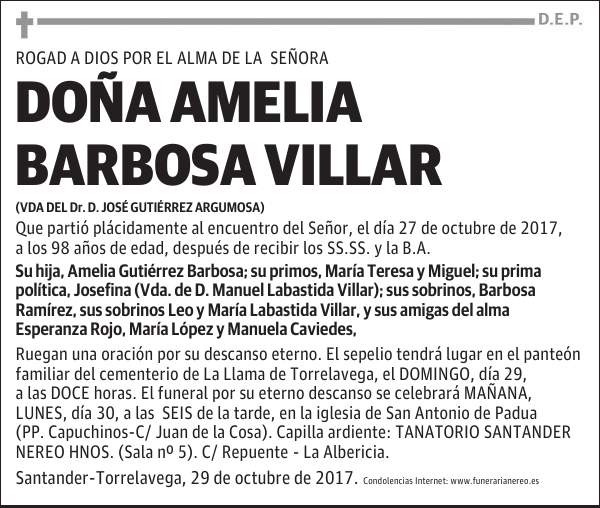 DOÑA AMELIA BARBOSA VILLAR