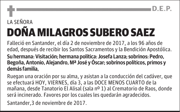 DOÑA MILAGROS SUBERO SAEZ