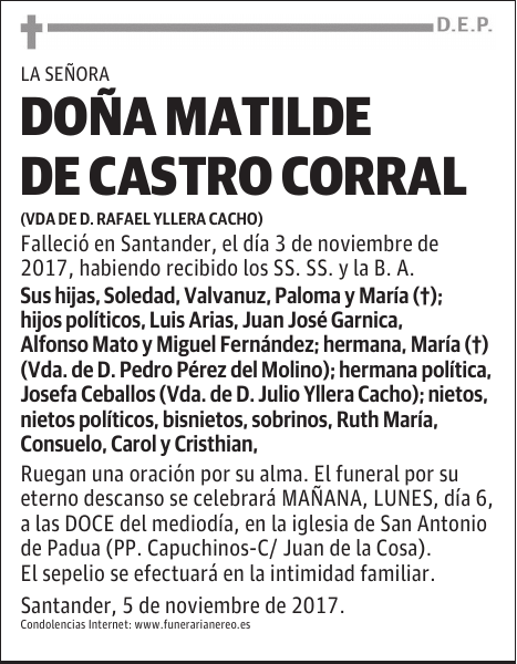 DOÑA MATILDE DE CASTRO CORRAL