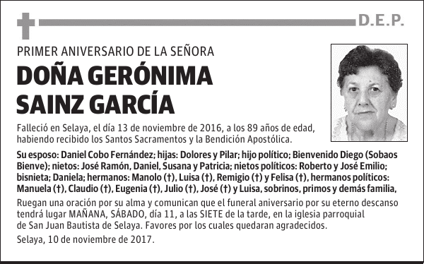 DOÑA GERONIMA SAINZ GARCÍA