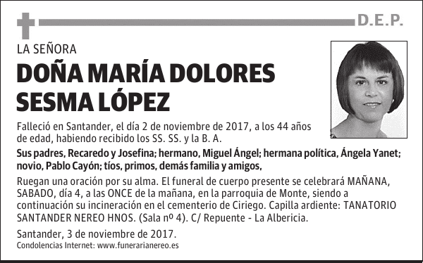 DOÑA MARÍA DOLORES SESMA LÓPEZ