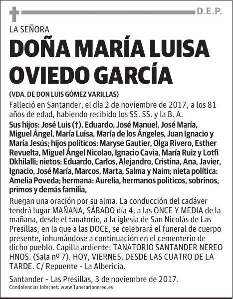 DOÑA MARÍA LUISA OVIEDO GARCÍA