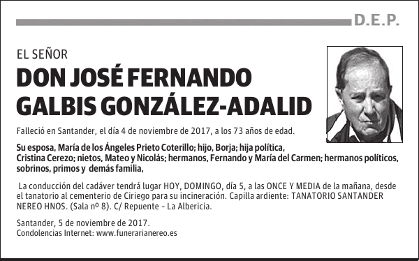 DON JOSÉ FERNANDO GALBIS GONZÁLEZ-ADALID