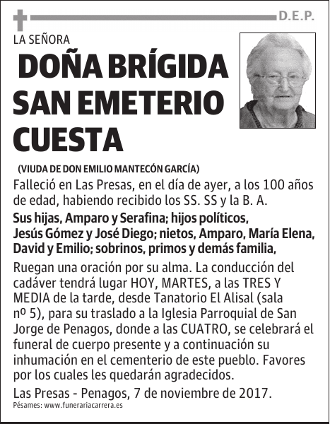 DOÑA BRÍGIDA SAN EMETERIO CUESTA