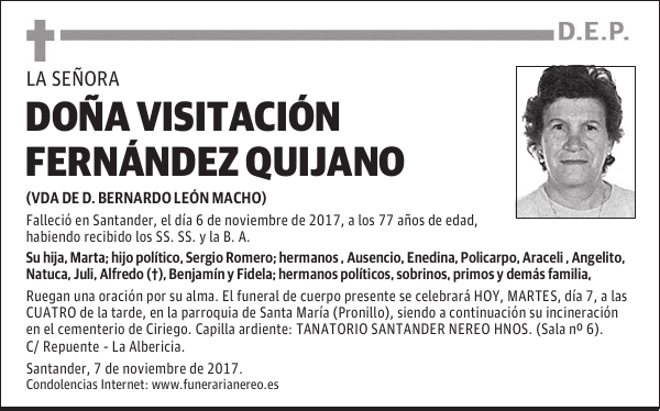 DOÑA VISITACIÓN FERNÁNDEZ QUIJANO