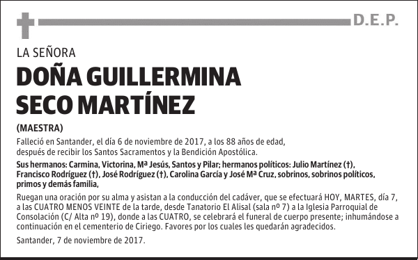 DOÑA GUILLERMINA SECO MARÍINEZ