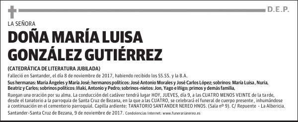 DOÑA MARÍA LUISA GONZÁLEZ GUTIÉRREZ