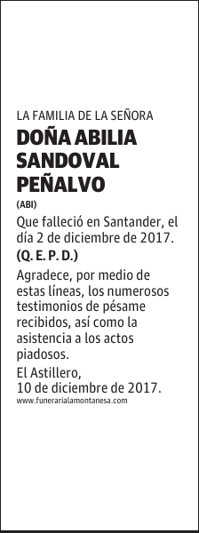 DOÑA ABILIA SANDOVAL PEÑALVO
