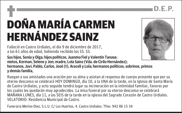 DOÑA MARÍA CARMEN HERNÁNDEZ SAINZ