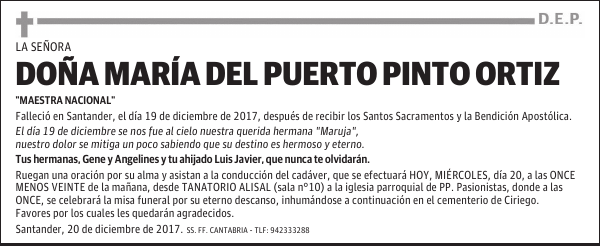 DOÑA Mª DEL PUERTO PINTO ORTIZ