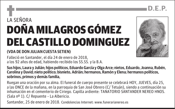 DOÑA MILAGROS GOMEZ DEL CASTILLO DOMINGUEZ