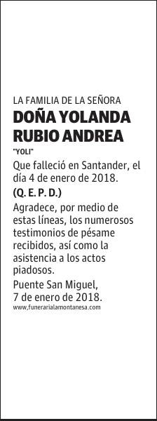DOÑA YOLANDA RUBIO ANDREA