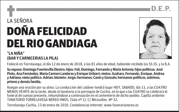 DOÑA FELICIDAD DEL RIO GANDIAGA