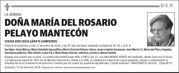 DOÑA MARÍA DEL ROSARIO PELAYO MANTECÓN