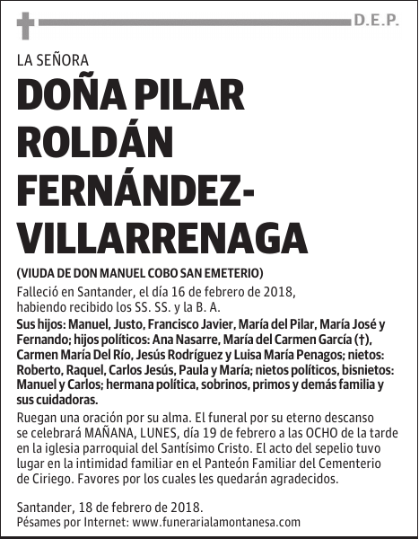 DOÑA PILAR ROLDÁN FERNÁNDEZ-VILLARRENAGA