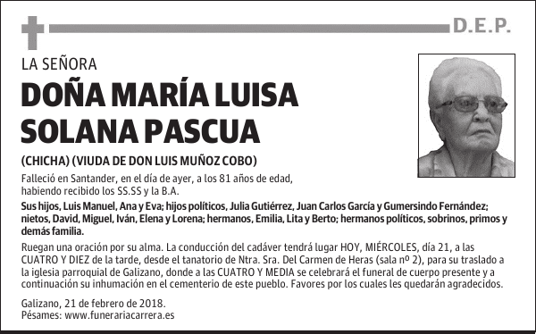 DOÑA MARIA LUISA SOLANA PASCUA