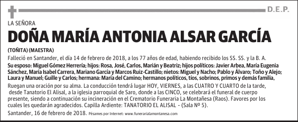DOÑA MARÍA ANTONIA ALSAR GARCÍA