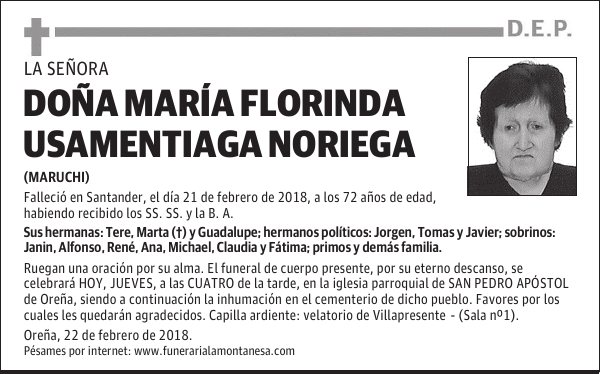 DOÑA MARÍA FLORINDA USAMENTIAGA NORIEGA