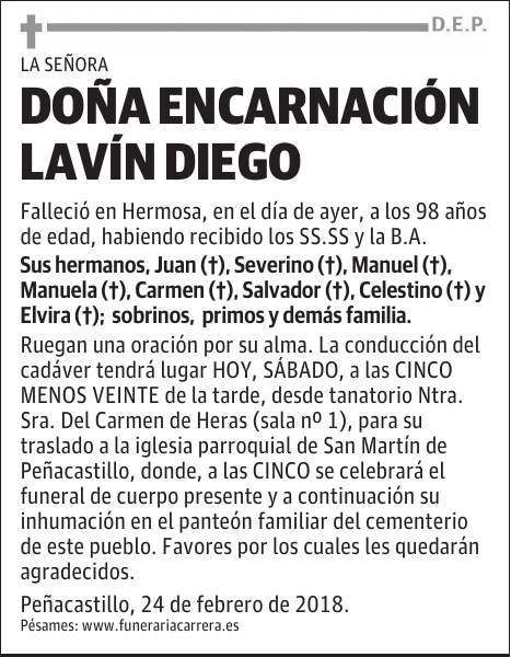 DOÑA ENCARNACIÓN LAVÍN DIEGO