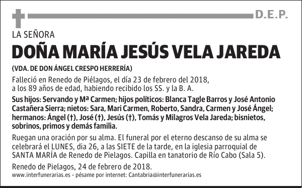 DOÑA MARÍA JESÚS VELA JAREDA