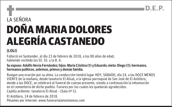 DOÑA MARIA DOLORES ALEGRÍA CASTANEDO