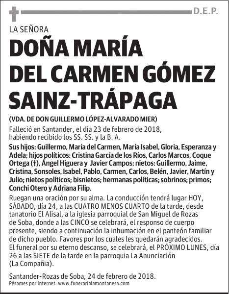 DOÑA MARIA DEL CARMEN GÓMEZ SAINZ-TRÁPAGA