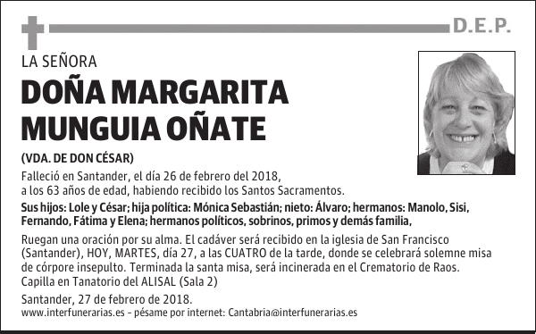 Dª MARGARITA MUNGUIA OÑATE