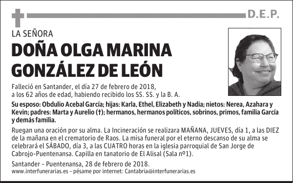 DOÑA OLGA MARINA GONZÁLEZ DE LEÓN