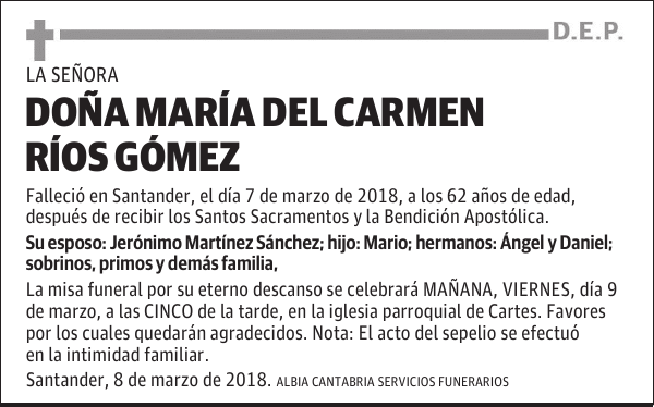 DOÑA MARÍA DEL CARMEN RIOS GMEZ