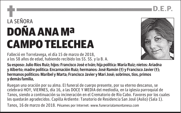 DOÑA ANA Mª CAMPO TELECHEA
