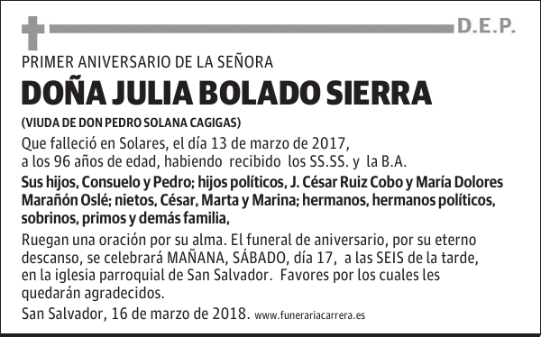 DOÑA JULIA BOLADO SIERRA
