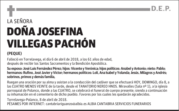 DOÑA JOSEFINA VILLEGAS PACHÓN