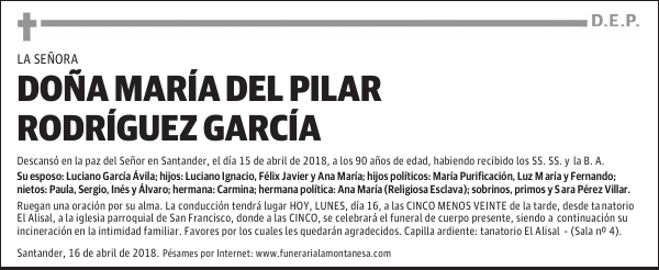 DOÑA MARÍA DEL PILAR RODRÍGUEZ GARCÍA