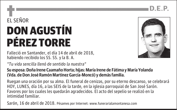 DON AGUSTÍN PÉREZ TORRE
