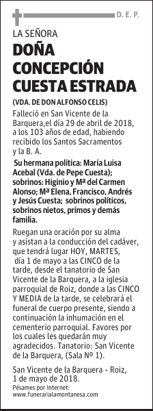 DOÑA CONCEPCIÓN CUESTA ESTRADA