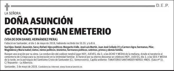 DOÑA ASUNCIÓN GOROSTIDI SAN EMETERIO