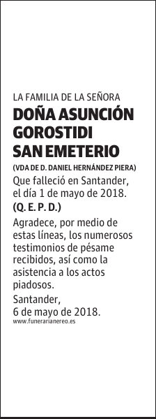 DOÑA ASUNCION GOROSTIDI SAN EMETERIO