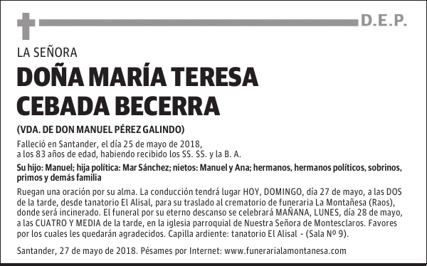 DOÑA MARÍA TERESA CEBADA BECERRA